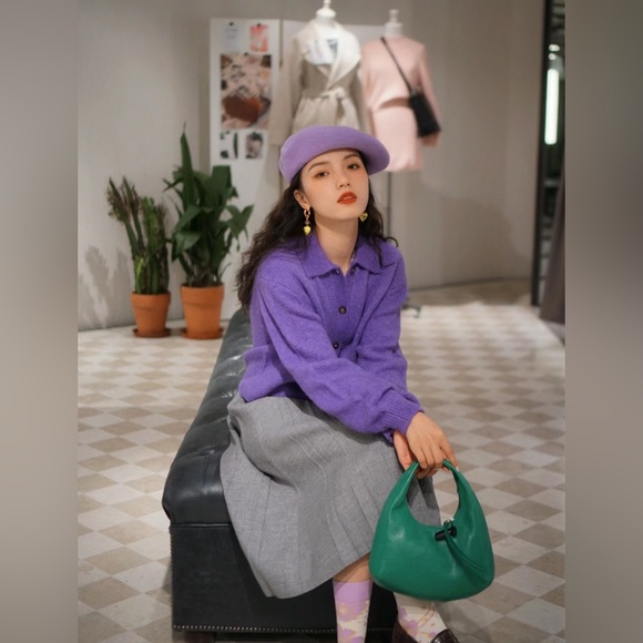 &Other Stories Purple Collared Alpaca Blend Cardigan - Picture 4 of 9